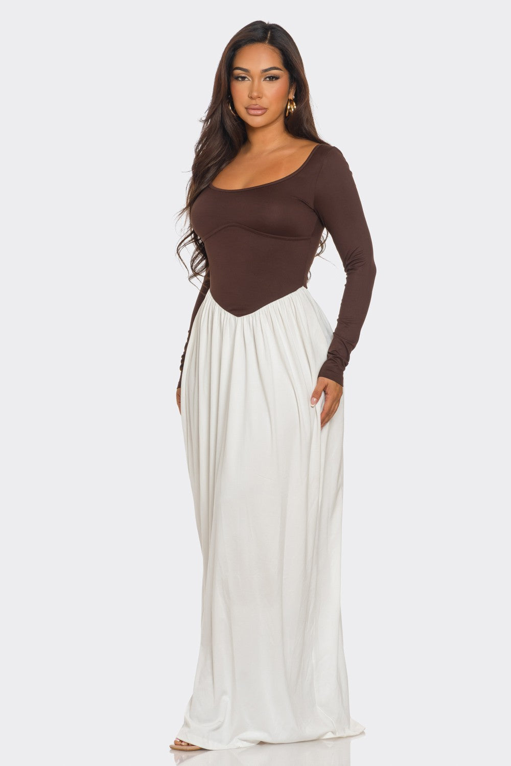 Tatiana Color Block Poplin Drop Waist Maxi Dress