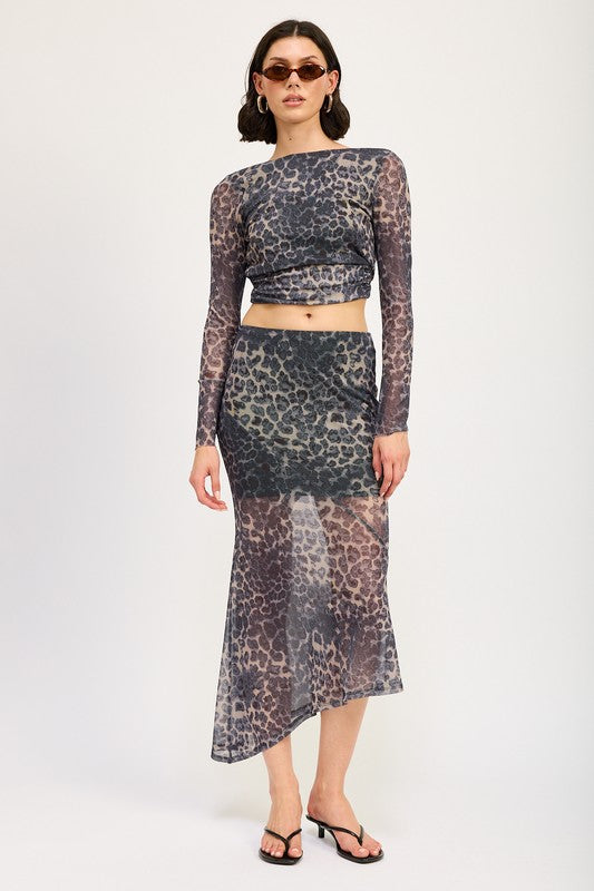 Willow Mermaid Hem Leopard Print Mesh Maxi Skirt