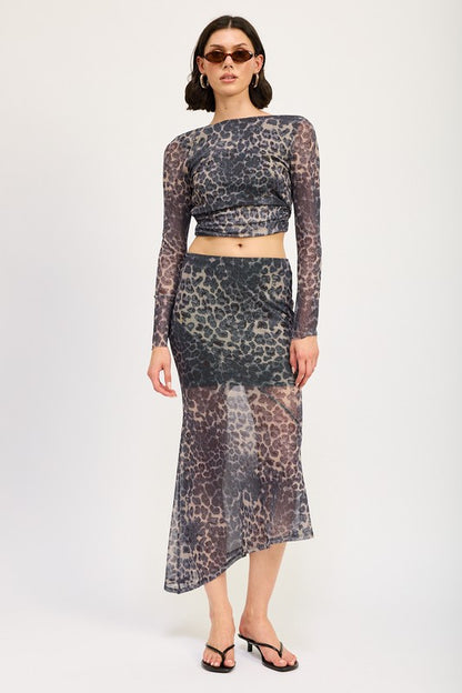 Willow Mermaid Hem Leopard Print Mesh Maxi Skirt