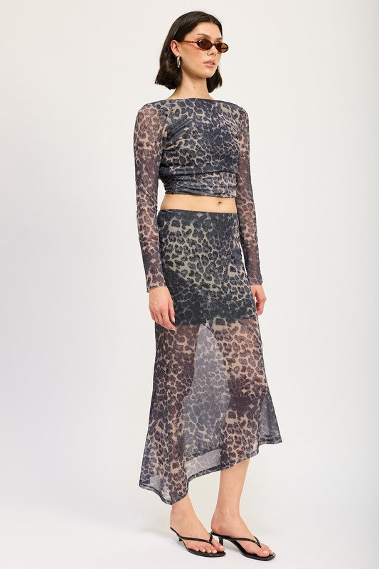 Willow Mermaid Hem Leopard Print Mesh Maxi Skirt