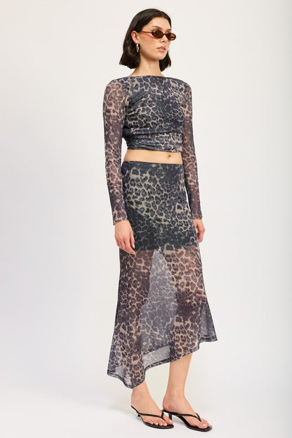 Willow Mermaid Hem Leopard Print Mesh Maxi Skirt