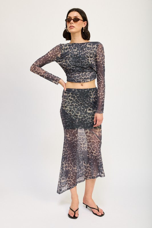 Willow Mermaid Hem Leopard Print Mesh Maxi Skirt
