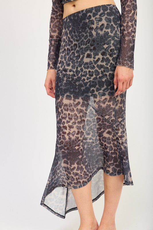 Willow Mermaid Hem Leopard Print Mesh Maxi Skirt
