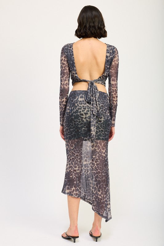 Willow Mermaid Hem Leopard Print Mesh Maxi Skirt