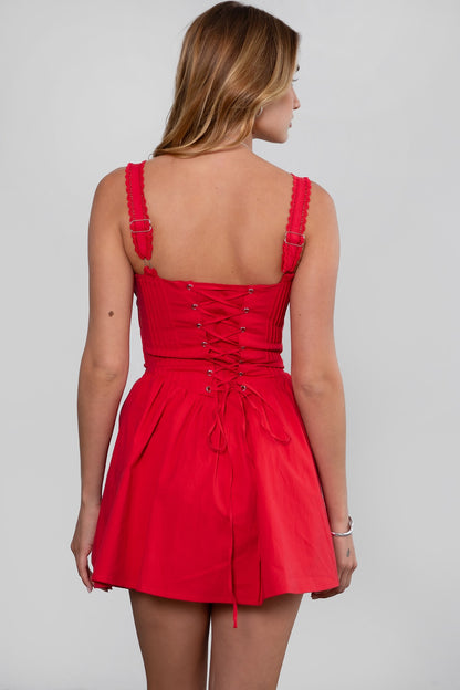 Chloe Corset Waist Lace Up Poplin Mini Dress