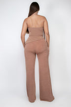 Nadine Gold Trim Halter Neck Slinky Knit Two Piece Pant Set