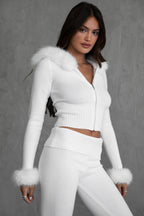 Samantha Faux Fur Trim Sweater Knit Two Piece Pant Set