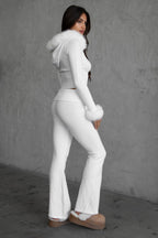 Samantha Faux Fur Trim Sweater Knit Two Piece Pant Set