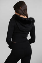 Samantha Faux Fur Trim Sweater Knit Two Piece Pant Set