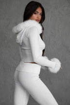 Samantha Faux Fur Trim Sweater Knit Two Piece Pant Set