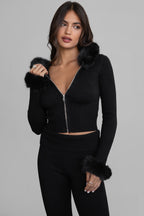 Samantha Faux Fur Trim Sweater Knit Two Piece Pant Set