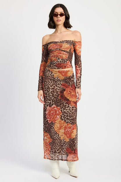 Wild Roses Leopard Print Mesh Maxi Skirt