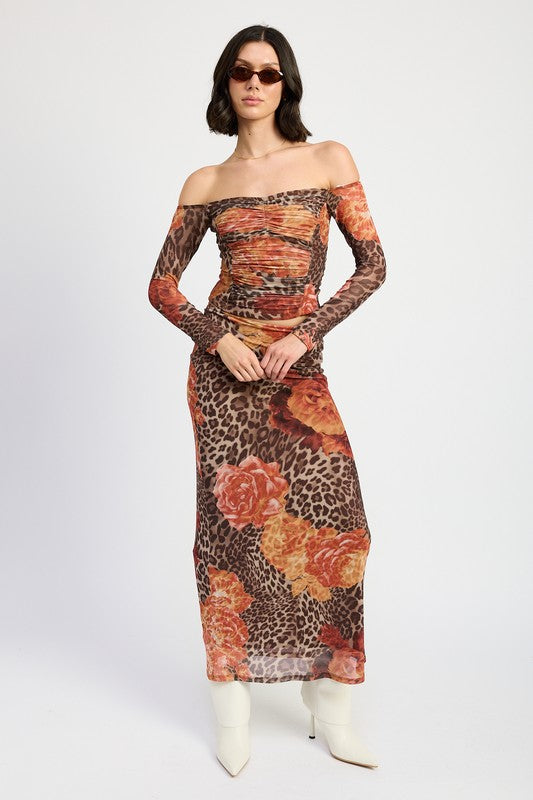 Wild Roses Leopard Print Mesh Maxi Skirt