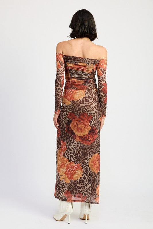 Wild Roses Leopard Print Mesh Maxi Skirt
