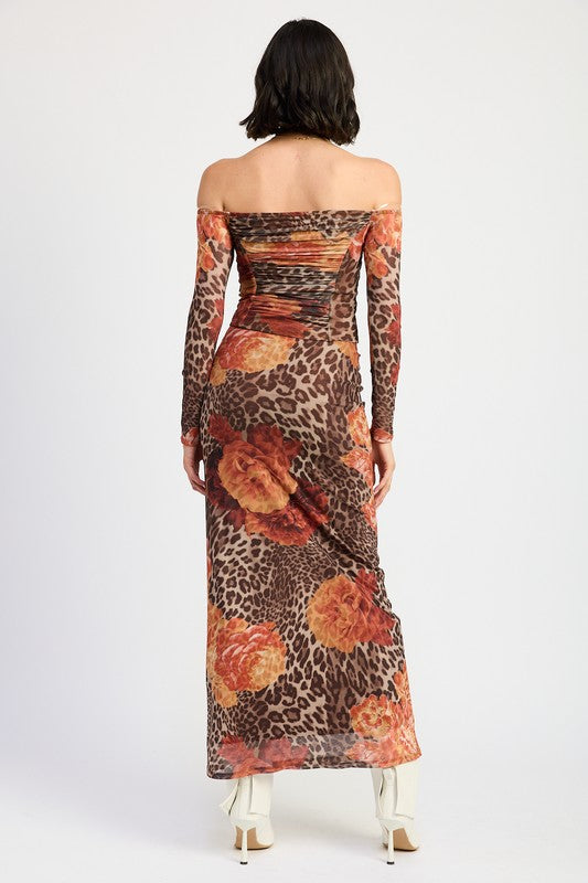 Wild Roses Leopard Print Off Shoulder Mesh Top