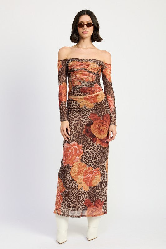 Wild Roses Leopard Print Off Shoulder Mesh Top
