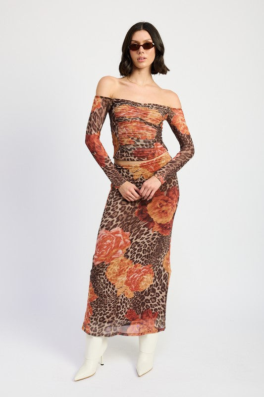 Wild Roses Leopard Print Off Shoulder Mesh Top