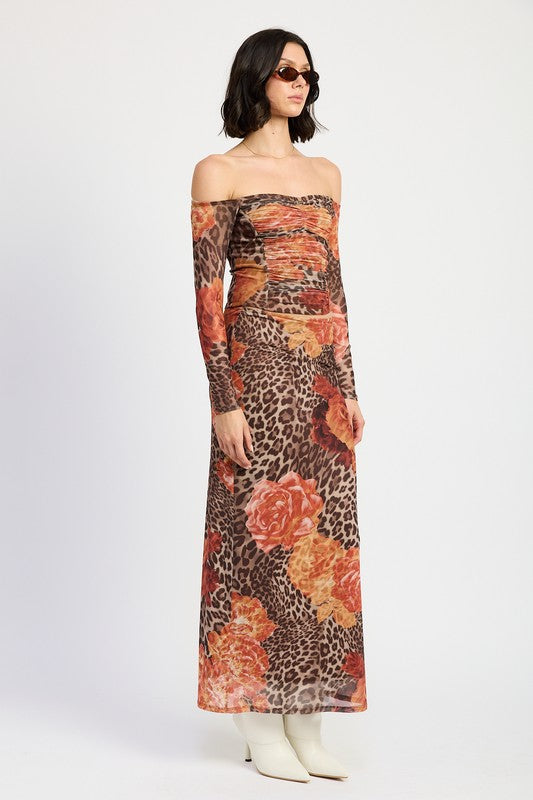 Wild Roses Leopard Print Off Shoulder Mesh Top