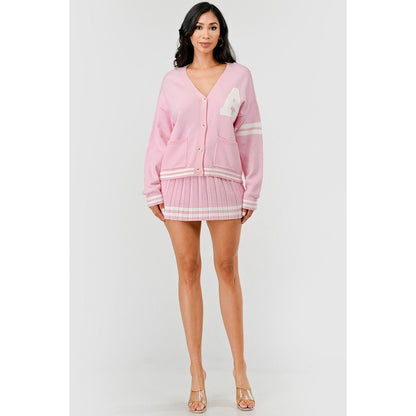 Blair Contrast Trim Two Piece Pleated Mini Skirt Set