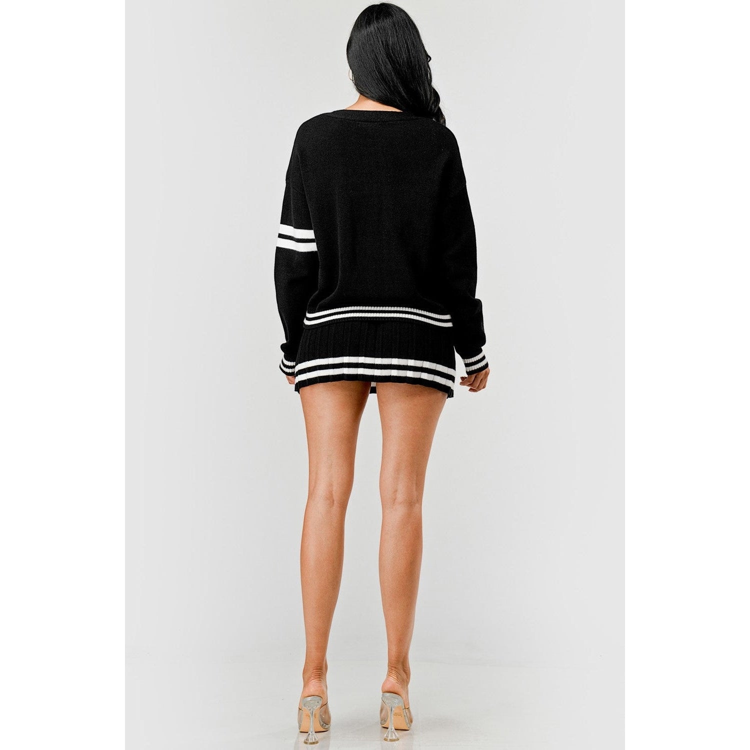 Blair Contrast Trim Two Piece Pleated Mini Skirt Set