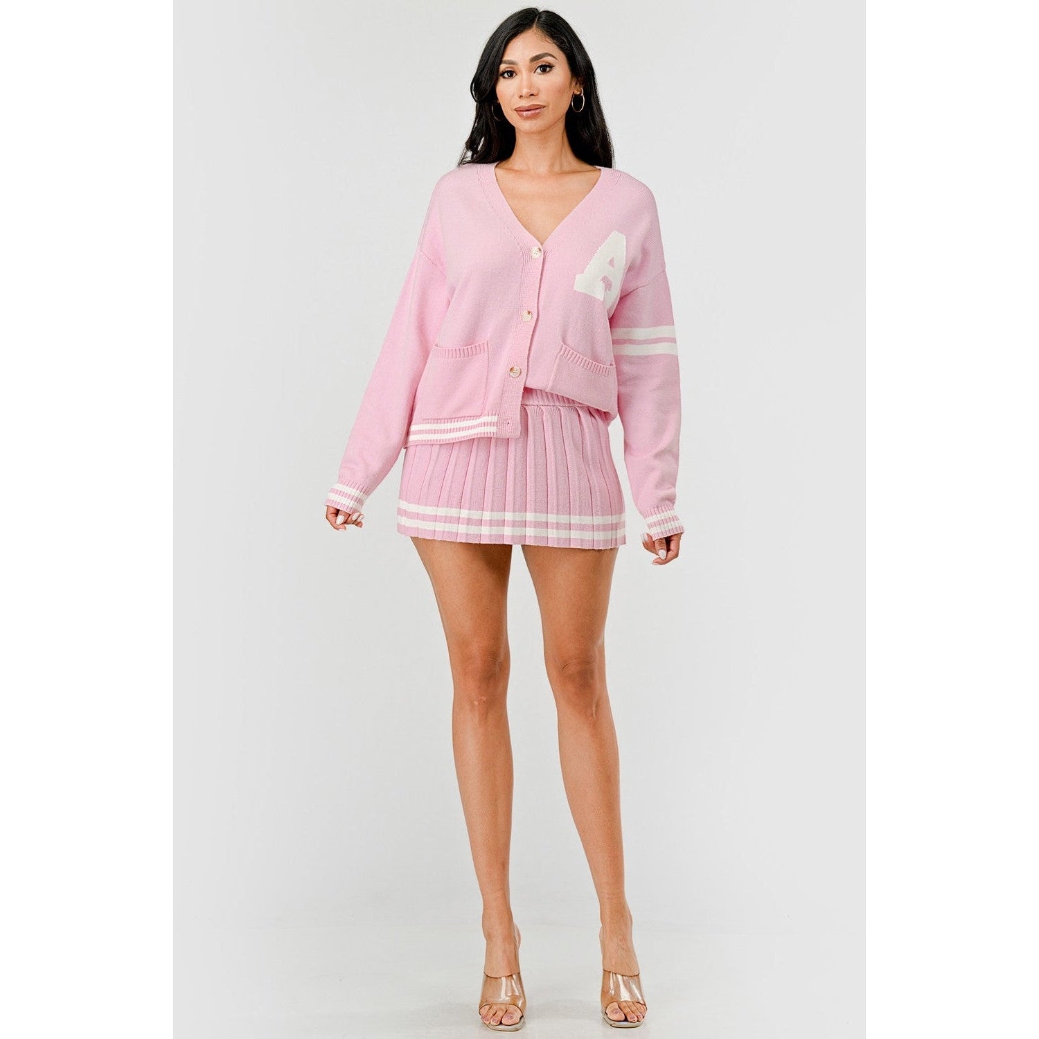 Blair Contrast Trim Two Piece Pleated Mini Skirt Set