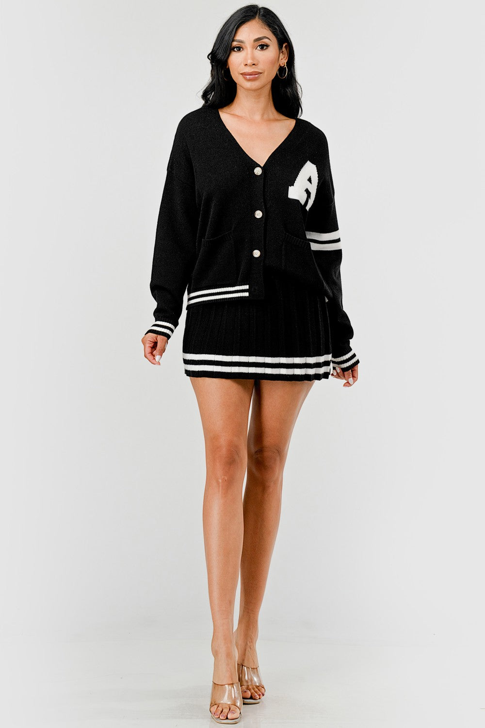 Blair Contrast Trim Two Piece Pleated Mini Skirt Set