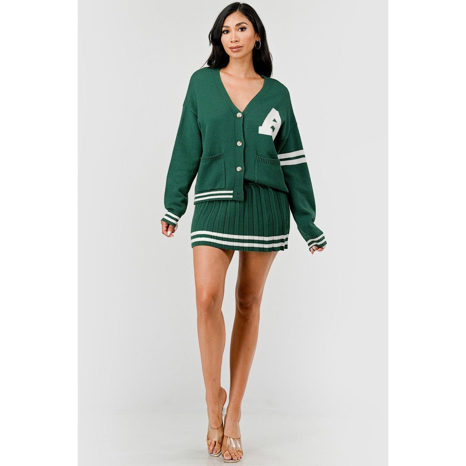 Blair Contrast Trim Two Piece Pleated Mini Skirt Set