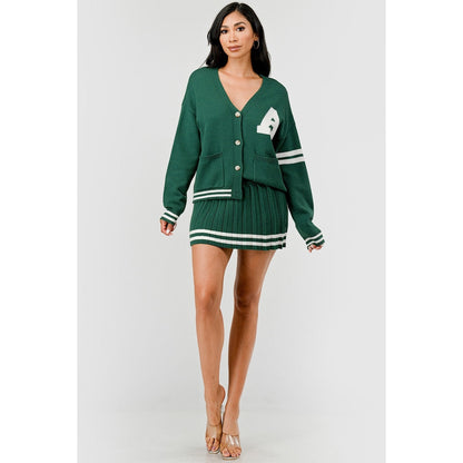 Blair Contrast Trim Two Piece Pleated Mini Skirt Set