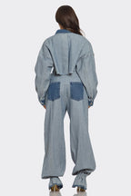 Jenny Two Tone Contrast Denim Cropped Jacket & Pants Set