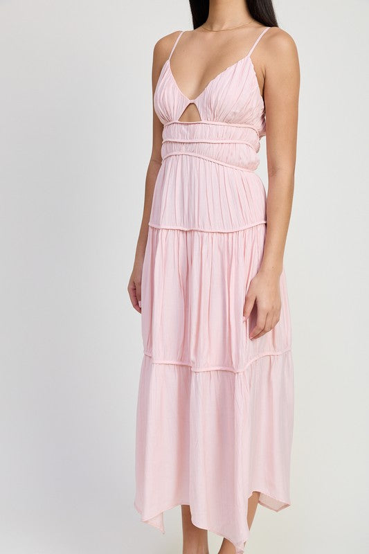 Brandi Deep V Smocked Tiered Maxi Dress