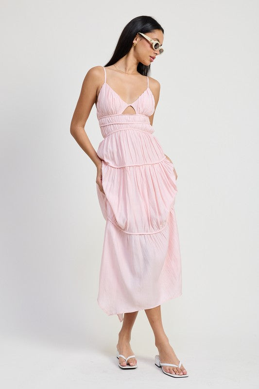 Brandi Deep V Smocked Tiered Maxi Dress