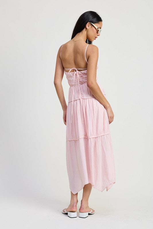 Brandi Deep V Smocked Tiered Maxi Dress