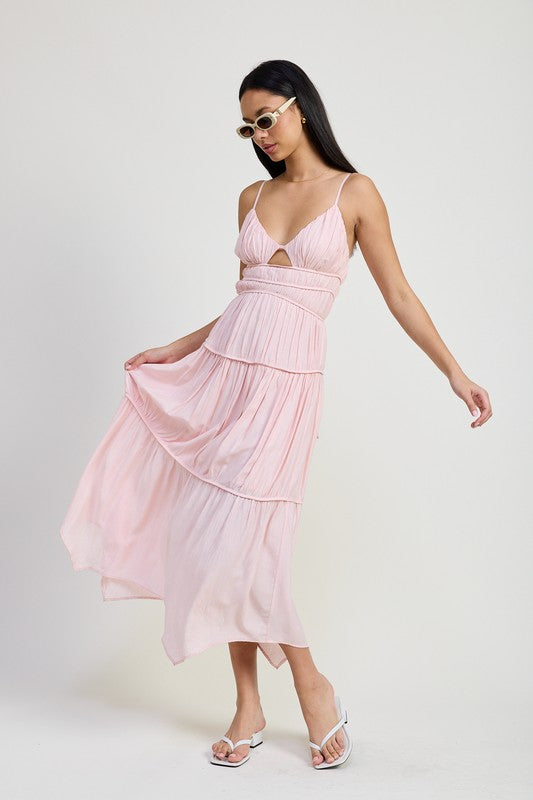 Brandi Deep V Smocked Tiered Maxi Dress