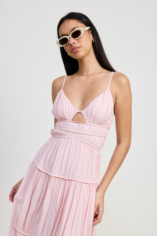 Brandi Deep V Smocked Tiered Maxi Dress