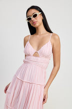Brandi Deep V Smocked Tiered Maxi Dress