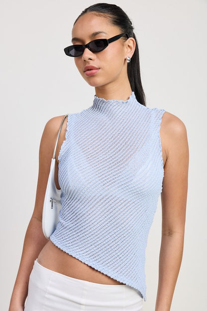 Camryn Sleeveless Asymmetrical High Neck Top