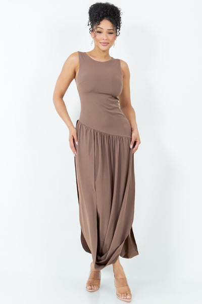 Deborah Sleeveless Bubble Hem Slit Front Maxi Dress