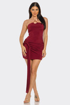 Dolores Gold O Ring Front Wrap Halter Neck Mini Dress