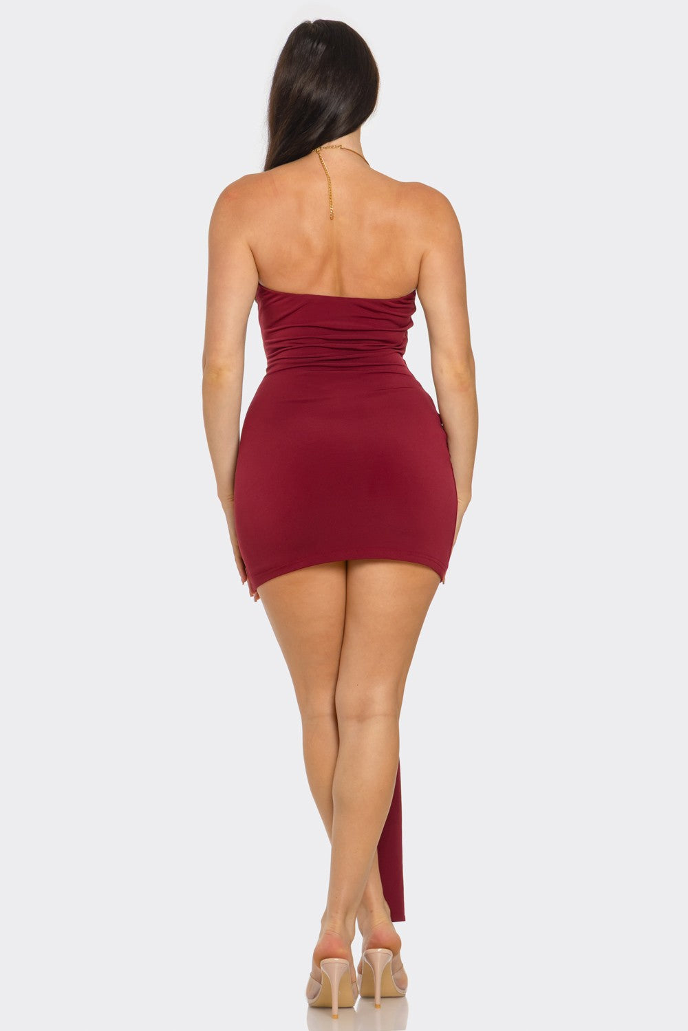 Dolores Gold O Ring Front Wrap Halter Neck Mini Dress