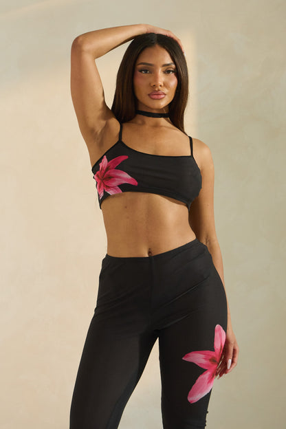 Taliya Cami Strap Floral Print Mesh Two Piece Pant Set