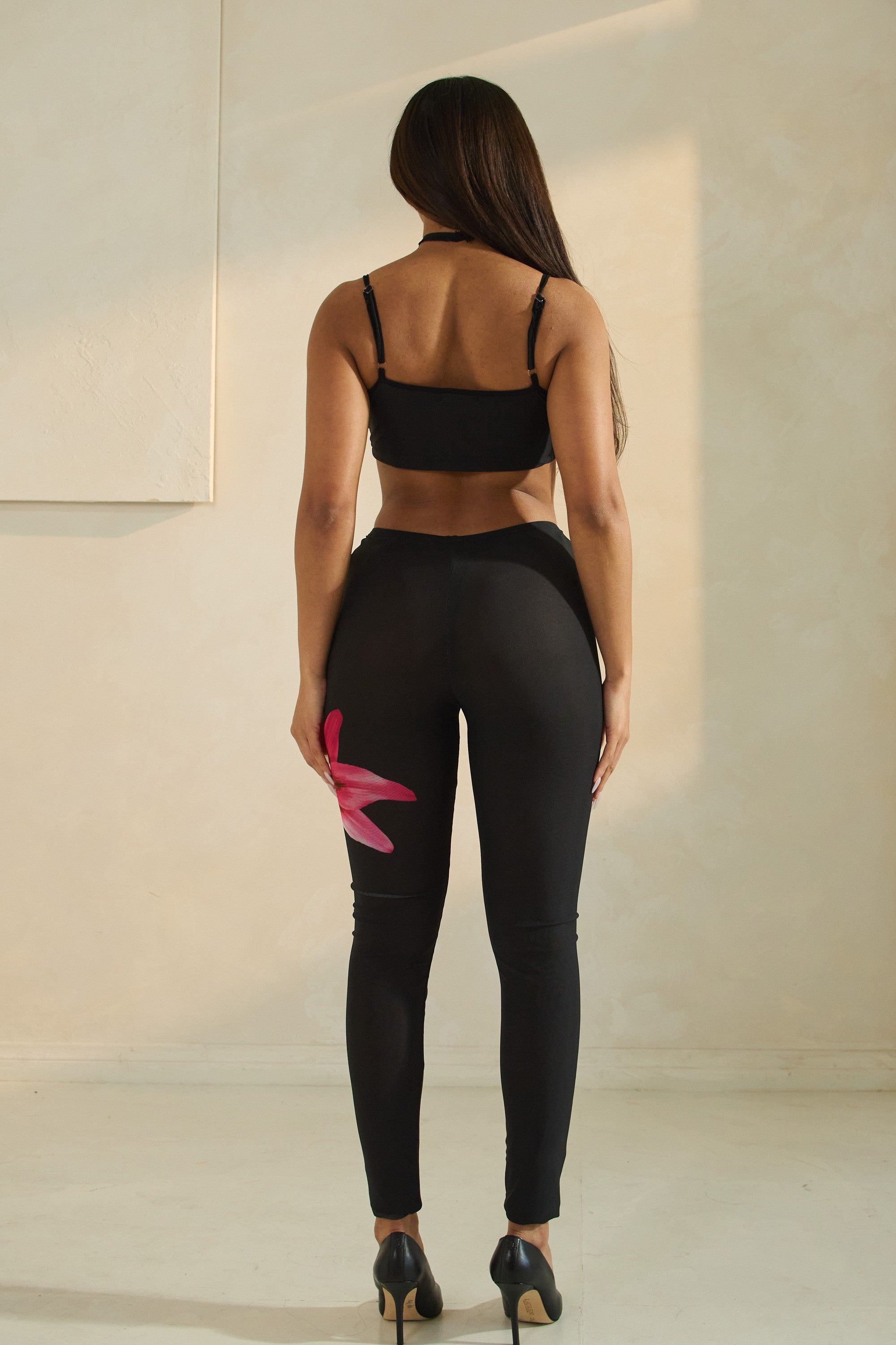 Taliya Cami Strap Floral Print Mesh Two Piece Pant Set