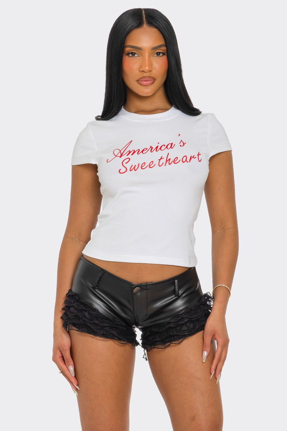 Americana Sweetheart Graphic Print Scoop Neck Baby Tee