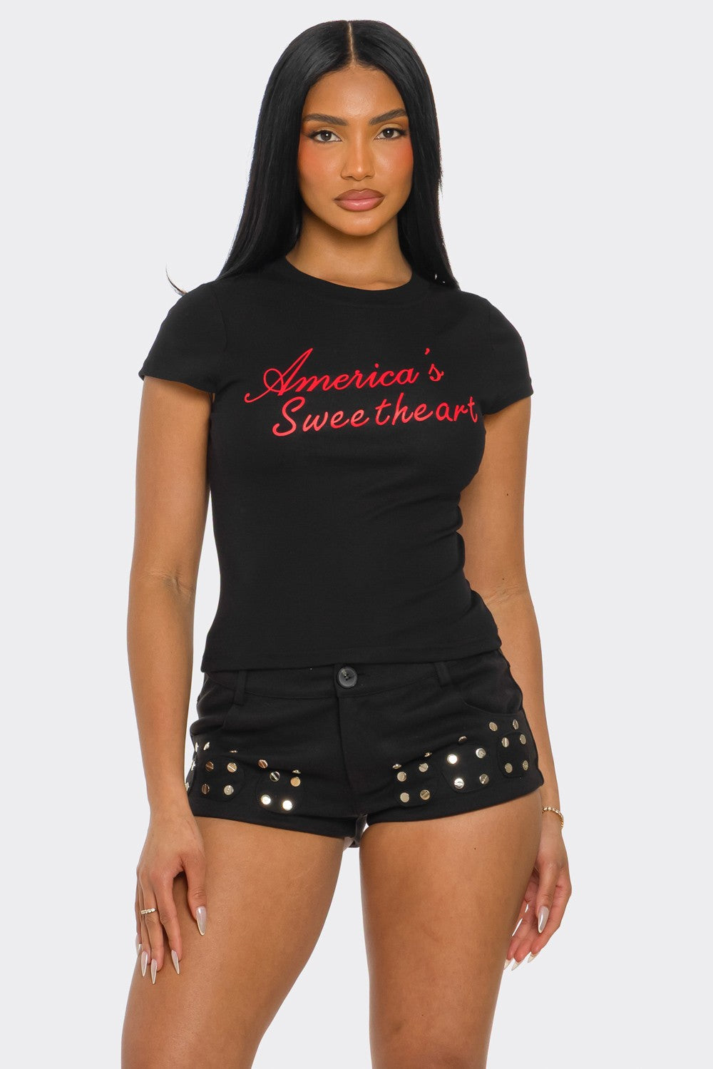Americana Sweetheart Graphic Print Scoop Neck Baby Tee