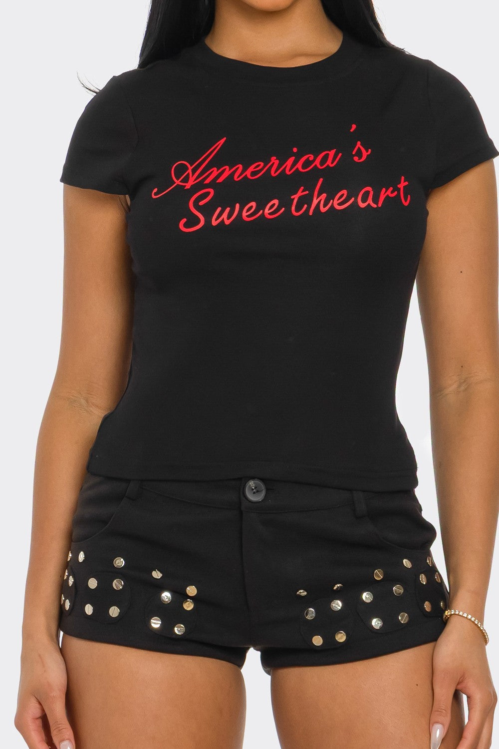 Americana Sweetheart Graphic Print Scoop Neck Baby Tee