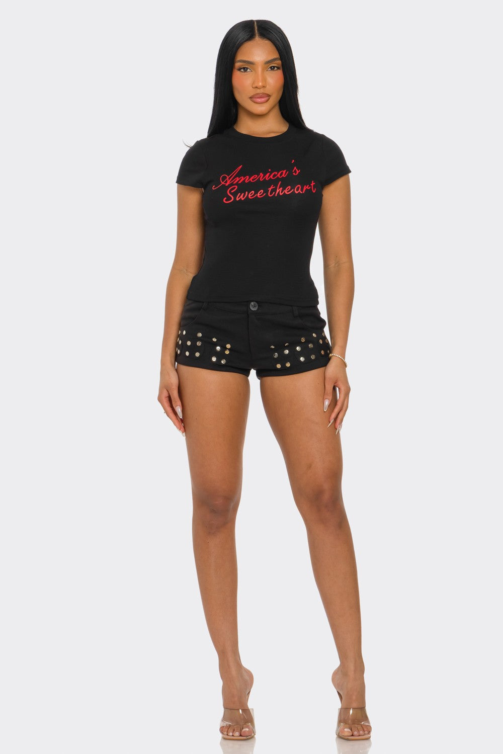 Americana Sweetheart Graphic Print Scoop Neck Baby Tee