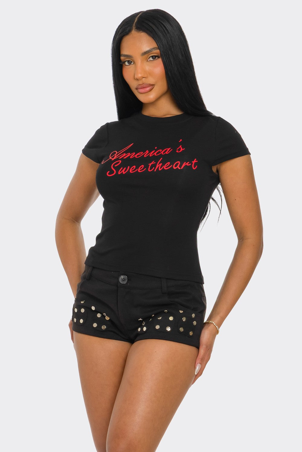 Americana Sweetheart Graphic Print Scoop Neck Baby Tee