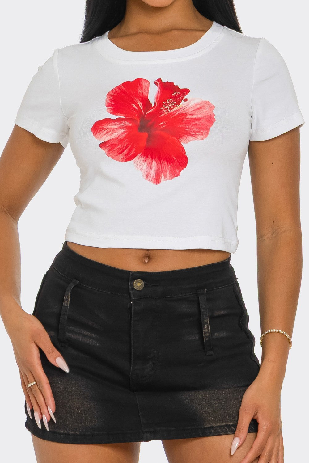 Summer Flowers Print Scoop Neck Crop Top