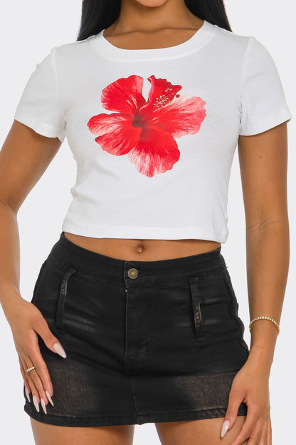 Summer Flowers Print Scoop Neck Crop Top