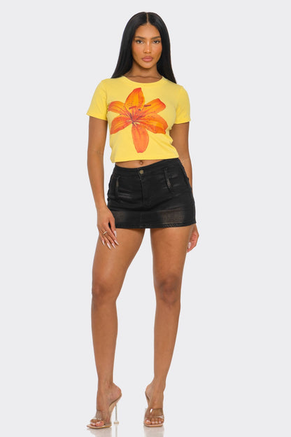 Summer Flowers Print Scoop Neck Crop Top