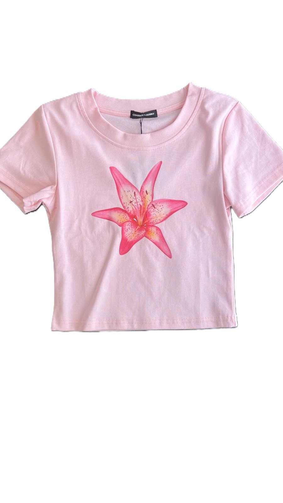 Summer Flowers Print Scoop Neck Crop Top